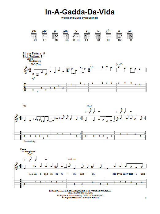 Iron Butterfly In-A-Gadda-Da-Vida sheet music notes and chords arranged for Guitar Tab