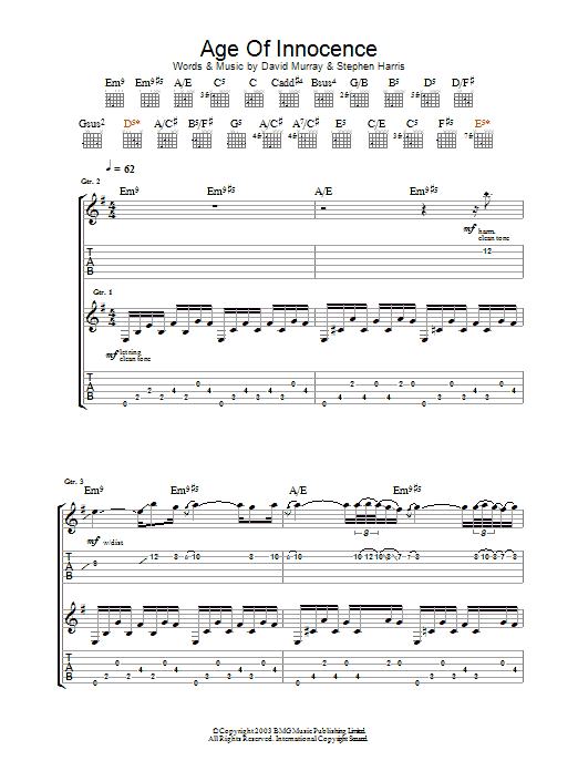 Iron Maiden Age Of Innocence sheet music notes and chords arranged for Guitar Tab