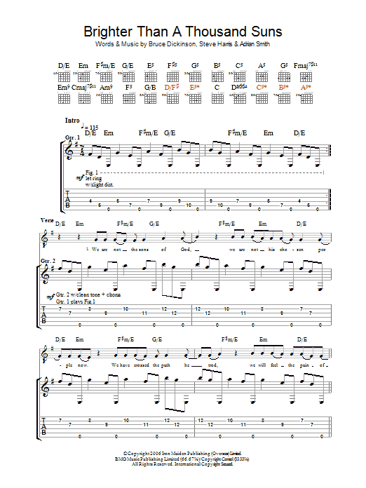 Iron Maiden Brighter Than A Thousand Suns sheet music notes and chords arranged for Guitar Tab