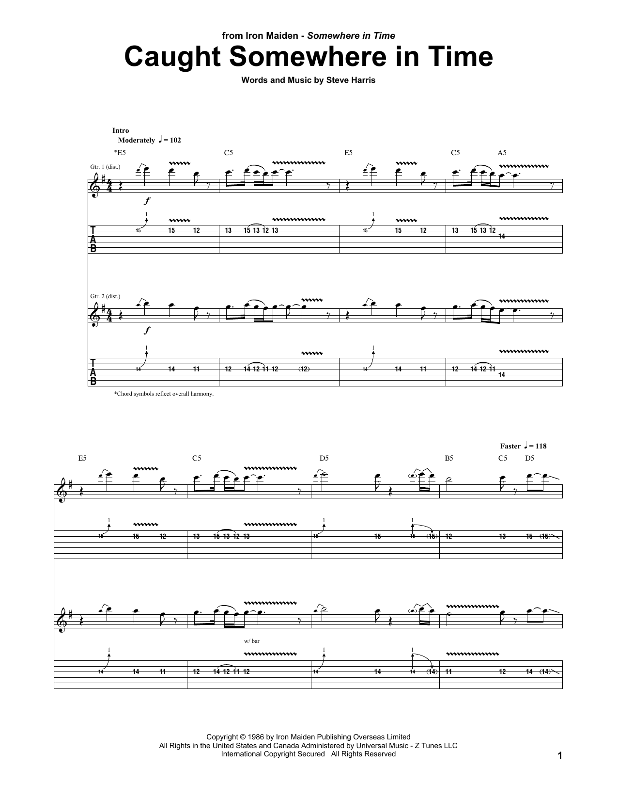 Iron Maiden Caught Somewhere In Time sheet music notes and chords arranged for Guitar Tab