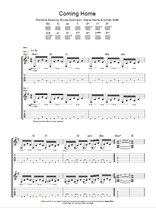 Iron Maiden Coming Home sheet music notes and chords arranged for Guitar Tab