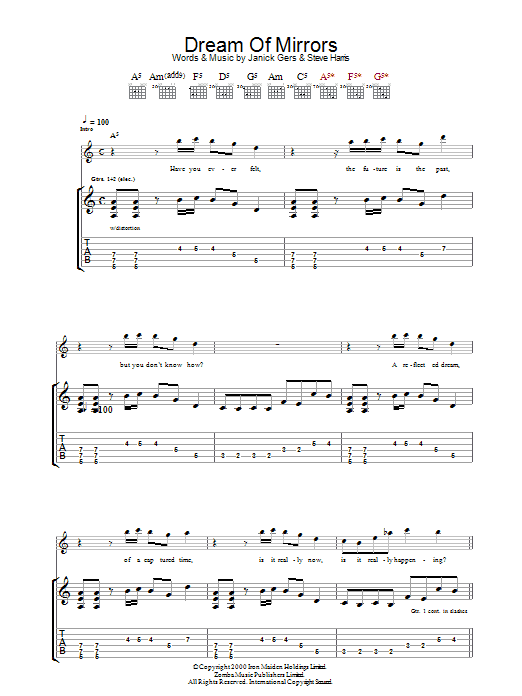 Iron Maiden Dream Of Mirrors sheet music notes and chords arranged for Guitar Tab