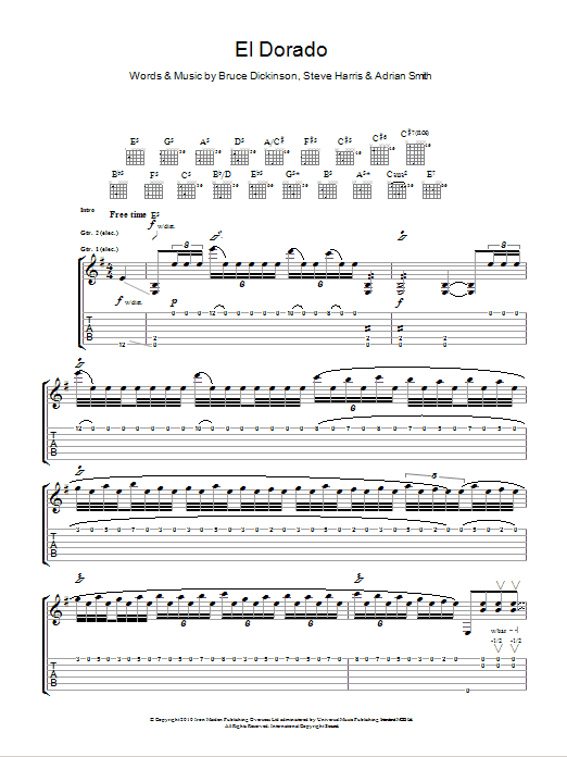 Iron Maiden El Dorado sheet music notes and chords arranged for Guitar Tab