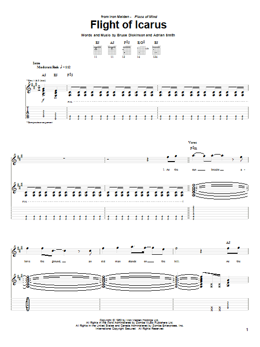 Iron Maiden Flight Of Icarus sheet music notes and chords arranged for Bass Guitar Tab