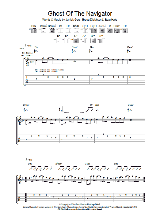Iron Maiden Ghost Of The Navigator sheet music notes and chords arranged for Guitar Tab