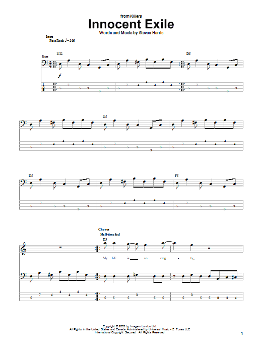 Iron Maiden Innocent Exile sheet music notes and chords arranged for Bass Guitar Tab