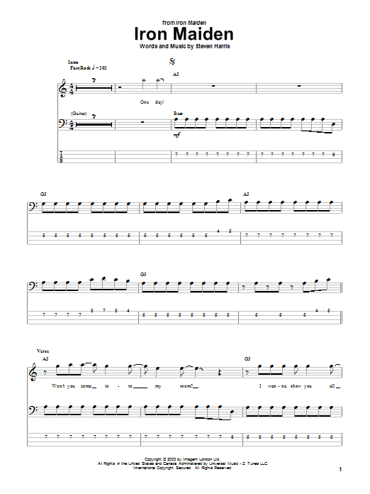 Iron Maiden Iron Maiden sheet music notes and chords arranged for Bass Guitar Tab