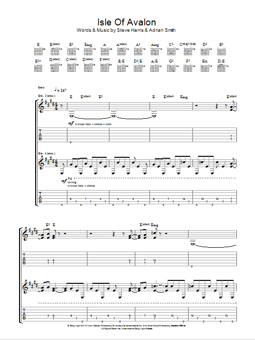 Iron Maiden Isle Of Avalon sheet music notes and chords arranged for Guitar Tab