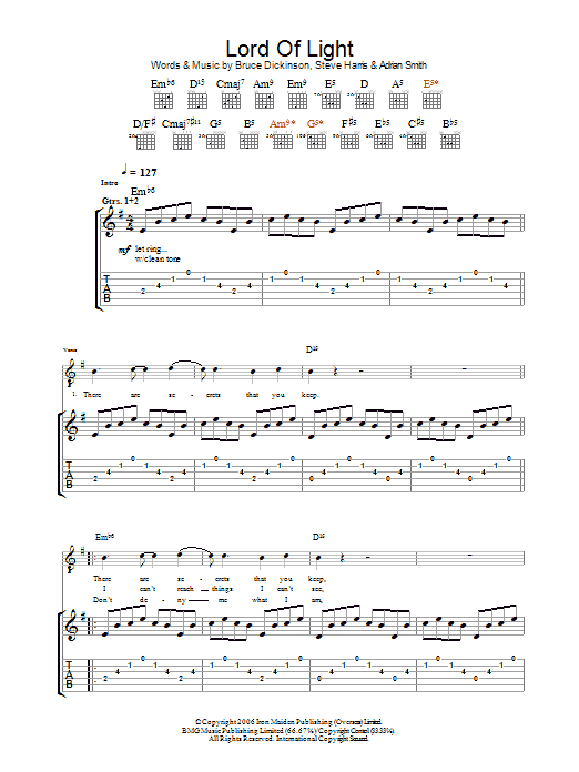 Iron Maiden Lord Of Light sheet music notes and chords arranged for Guitar Tab