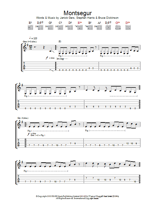 Iron Maiden Montsegur sheet music notes and chords arranged for Guitar Tab