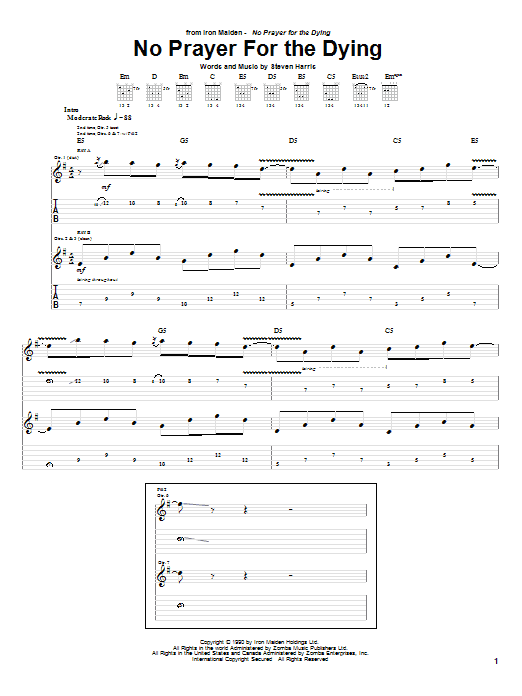Iron Maiden No Prayer For The Dying sheet music notes and chords arranged for Bass Guitar Tab