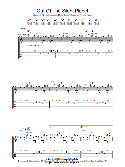 Iron Maiden Out Of The Silent Planet sheet music notes and chords arranged for Guitar Tab