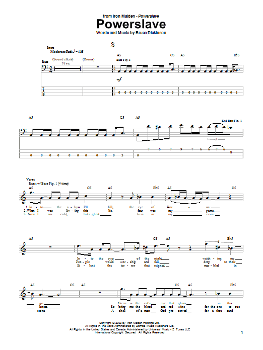 Iron Maiden Powerslave sheet music notes and chords arranged for Guitar Tab
