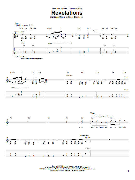 Iron Maiden Revelations sheet music notes and chords arranged for Guitar Tab