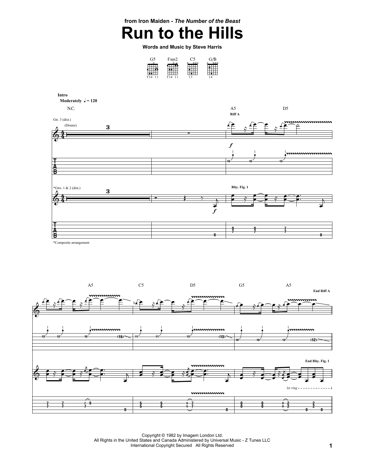 Iron Maiden Run To The Hills sheet music notes and chords arranged for Drum Chart