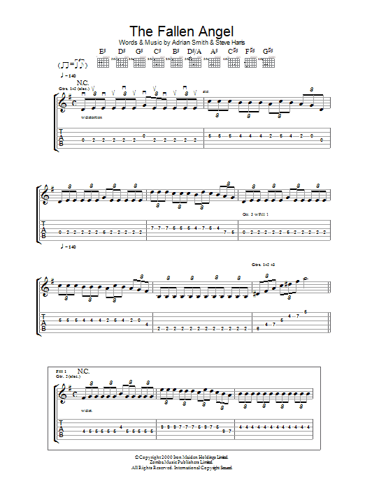 Iron Maiden The Fallen Angel sheet music notes and chords arranged for Guitar Tab