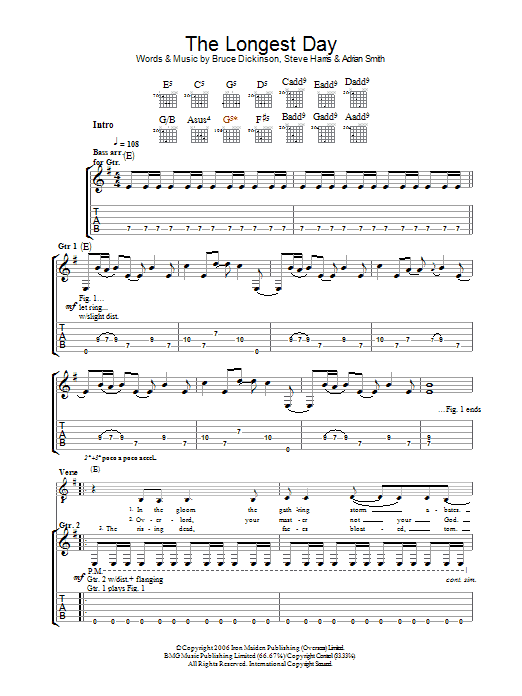 Iron Maiden The Longest Day sheet music notes and chords arranged for Guitar Tab