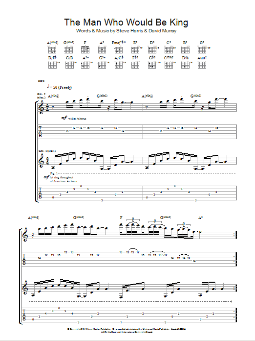 Iron Maiden The Man Who Would Be King sheet music notes and chords arranged for Guitar Tab