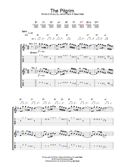Iron Maiden The Pilgrim sheet music notes and chords arranged for Guitar Tab