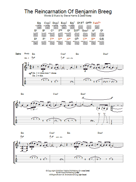 Iron Maiden The Reincarnation Of Benjamin Breeg sheet music notes and chords arranged for Guitar Tab