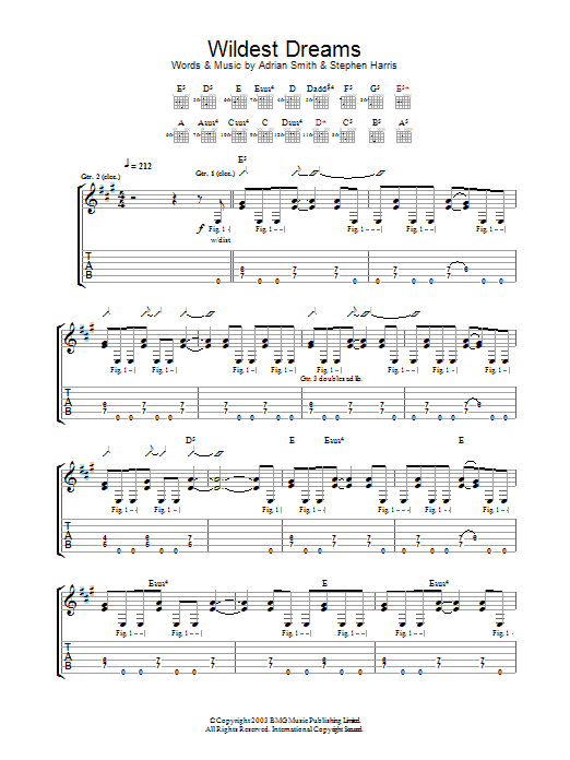 Iron Maiden Wildest Dreams sheet music notes and chords arranged for Guitar Tab