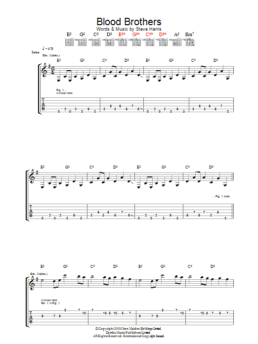 Iron Maiden Blood Brothers sheet music notes and chords. Download Printable PDF.