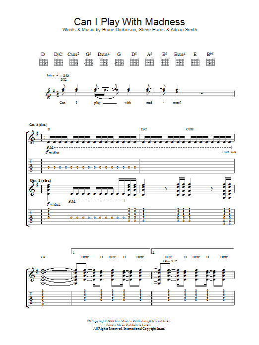 Iron Maiden Can I Play With Madness? sheet music notes and chords arranged for Guitar Chords/Lyrics