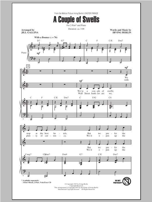 Irving Berlin A Couple Of Swells (arr. Jill Gallina) sheet music notes and chords arranged for 2-Part Choir