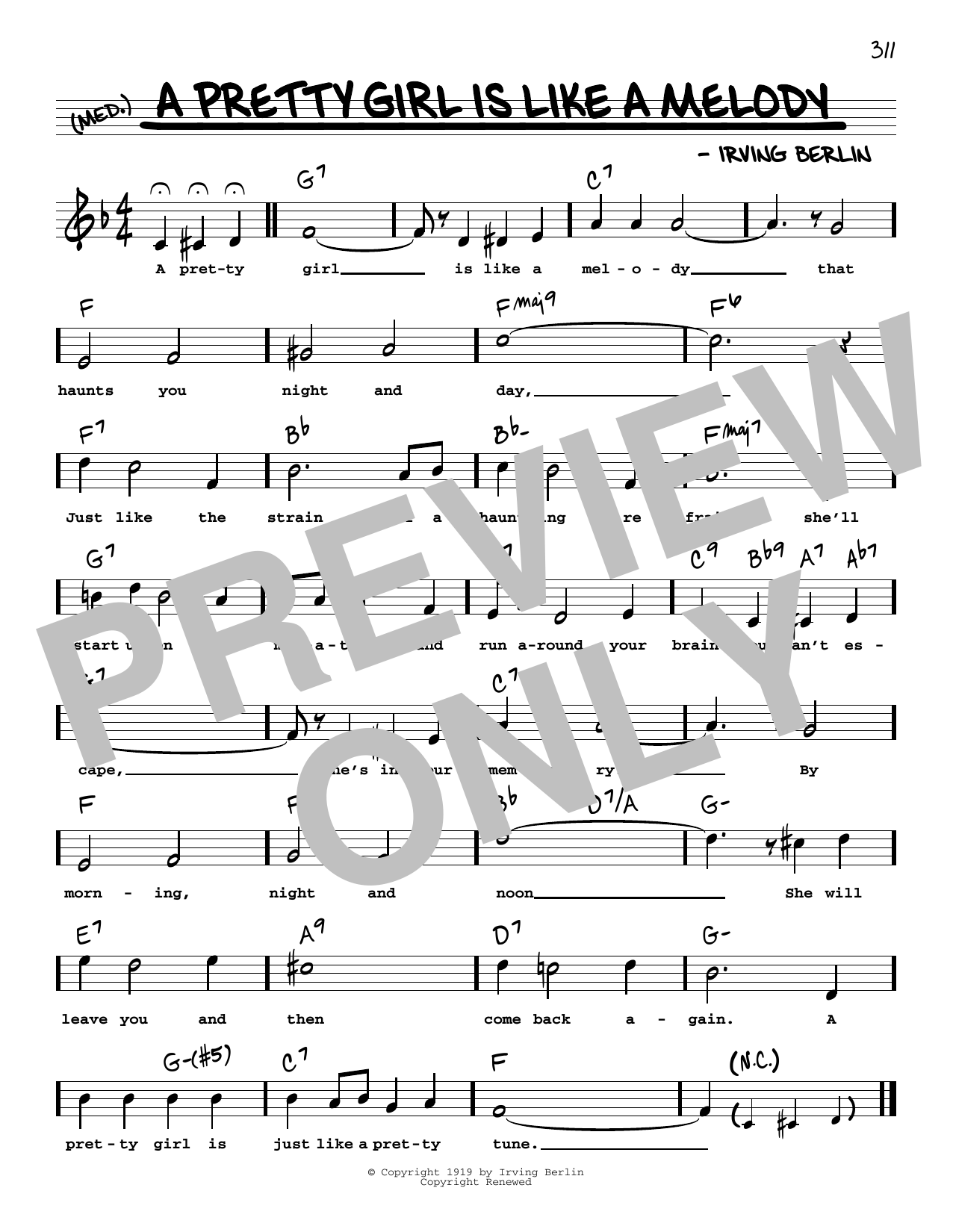 Irving Berlin A Pretty Girl Is Like A Melody (High Voice) sheet music notes and chords arranged for Real Book – Melody, Lyrics & Chords