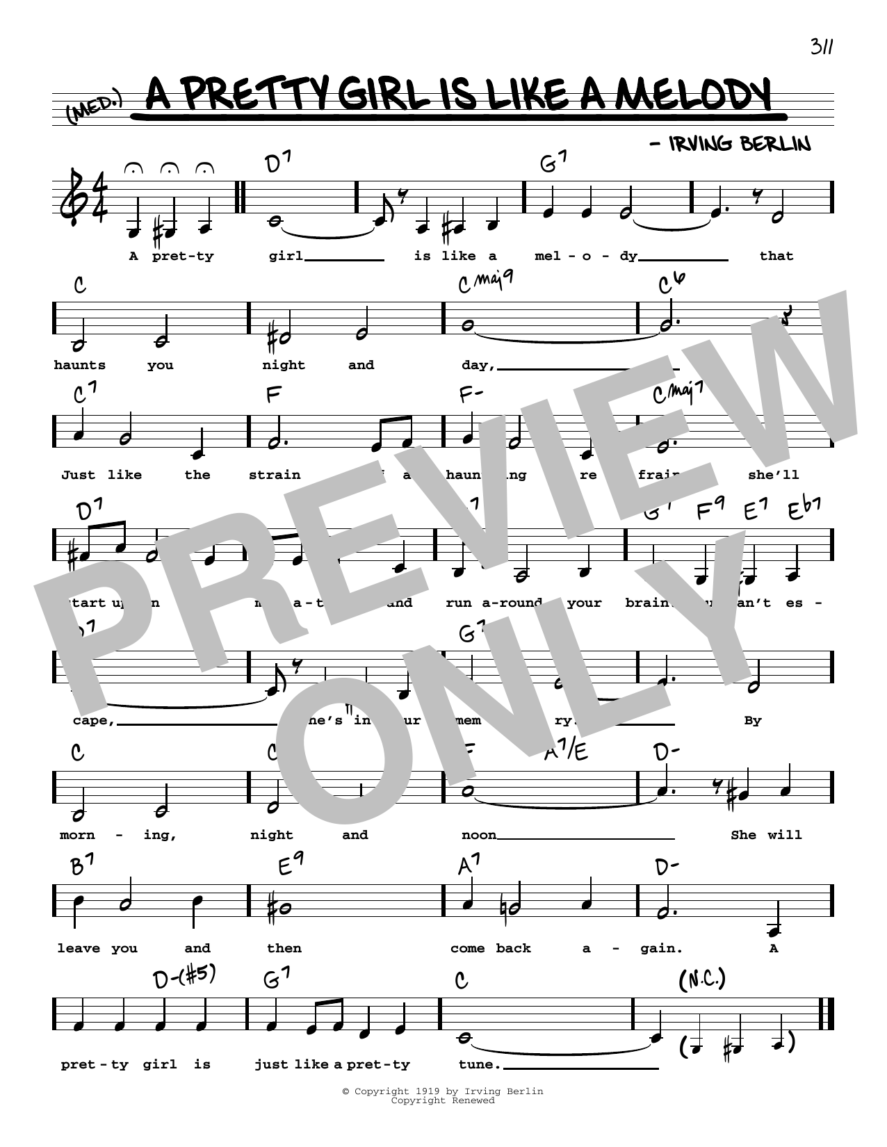 Irving Berlin A Pretty Girl Is Like A Melody (Low Voice) sheet music notes and chords arranged for Real Book – Melody, Lyrics & Chords