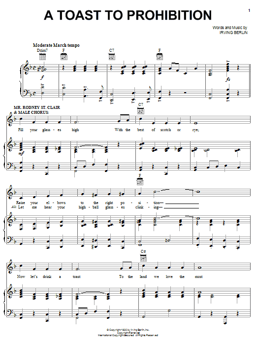 Irving Berlin A Toast To Prohibition sheet music notes and chords arranged for Piano, Vocal & Guitar Chords (Right-Hand Melody)
