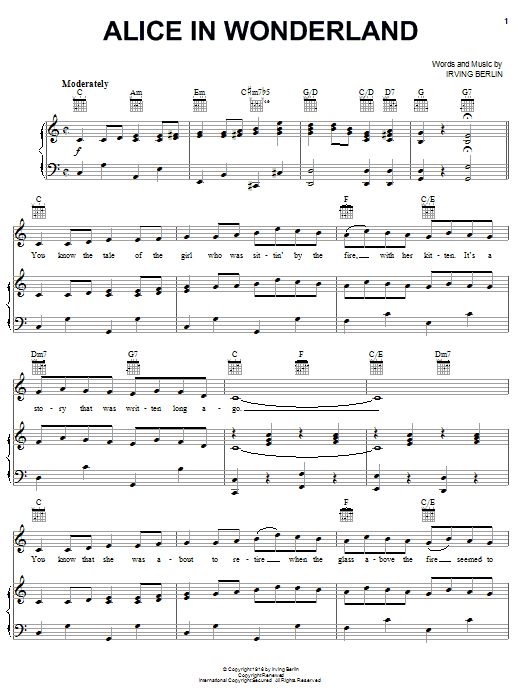 Irving Berlin Alice In Wonderland sheet music notes and chords arranged for Piano, Vocal & Guitar Chords (Right-Hand Melody)