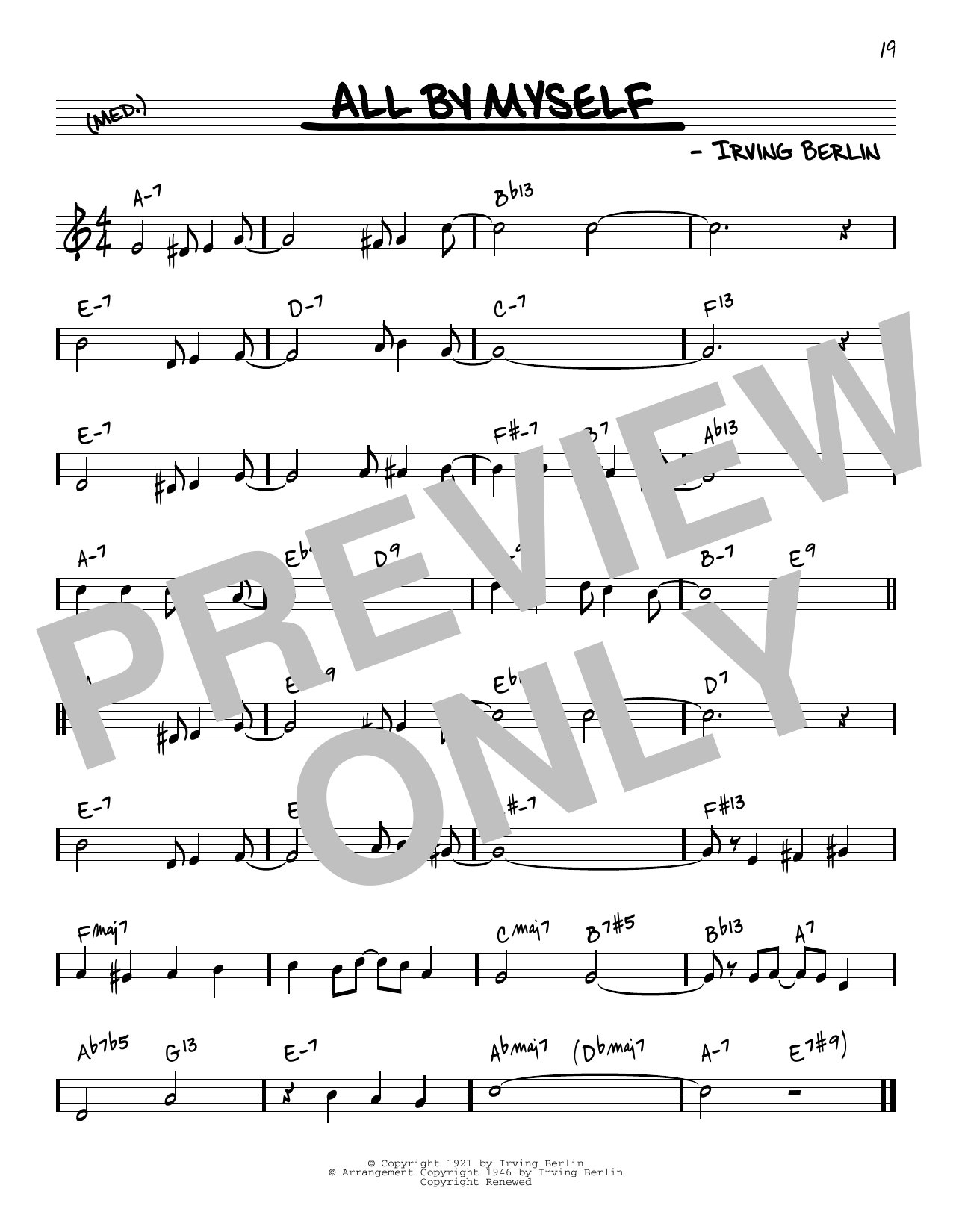 Irving Berlin All By Myself [Reharmonized version] (arr. Jack Grassel) sheet music notes and chords arranged for Real Book – Melody & Chords