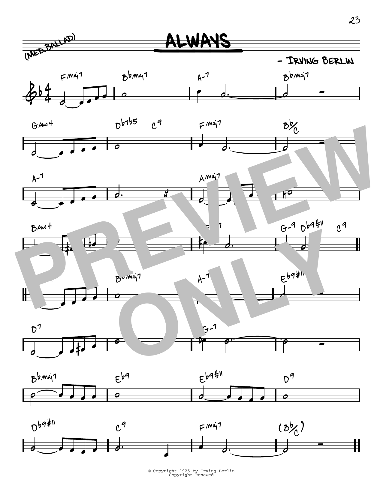 Irving Berlin Always [Reharmonized version] (arr. Jack Grassel) sheet music notes and chords arranged for Real Book – Melody & Chords