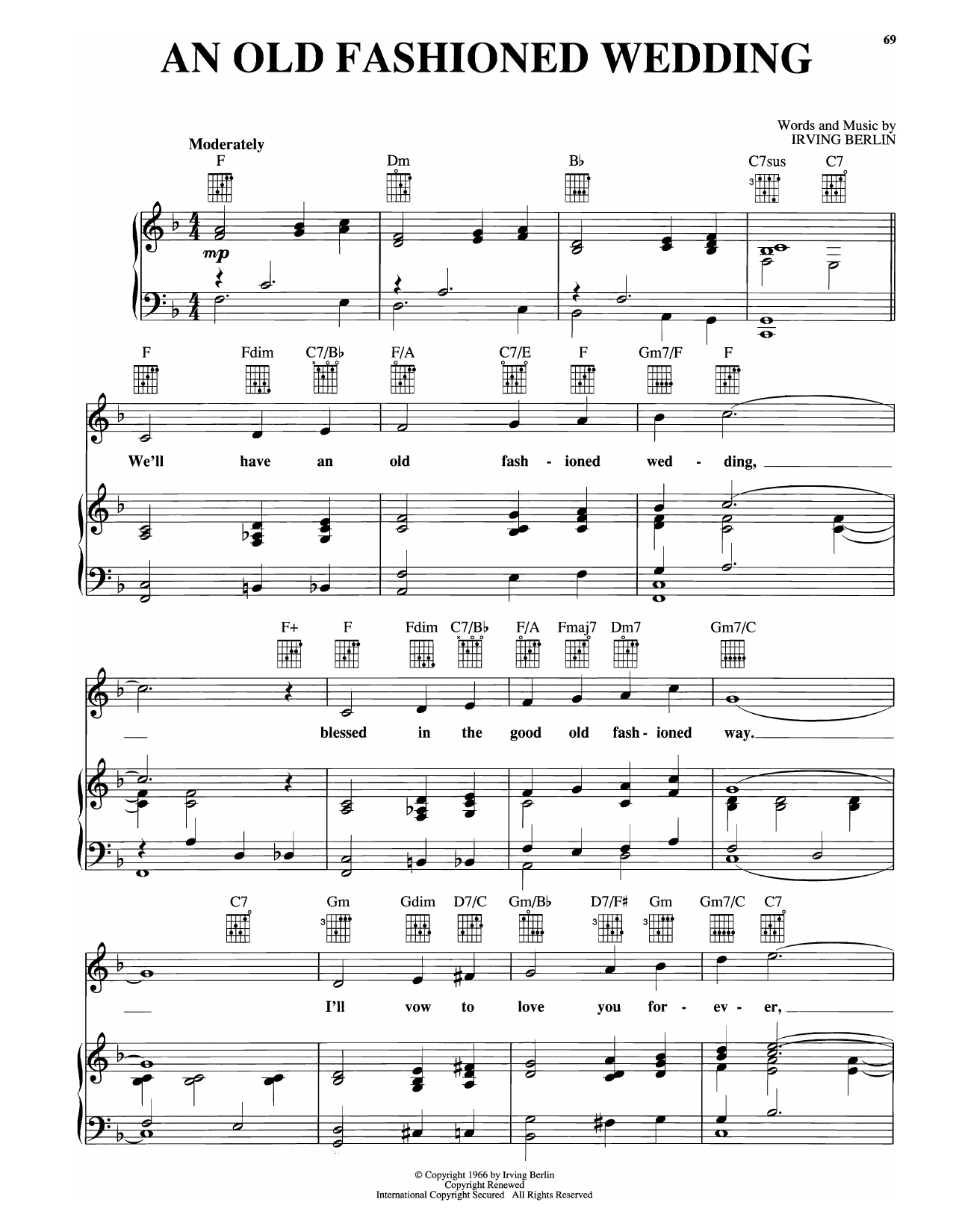 Irving Berlin An Old Fashioned Wedding (from Annie Get Your Gun) sheet music notes and chords arranged for Piano, Vocal & Guitar Chords (Right-Hand Melody)
