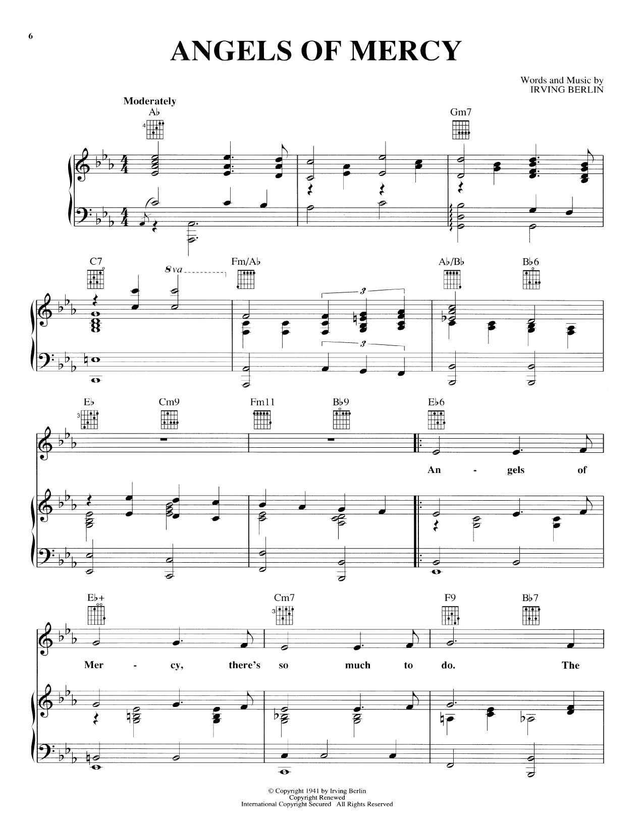 Irving Berlin Angels Of Mercy sheet music notes and chords arranged for Piano, Vocal & Guitar Chords (Right-Hand Melody)