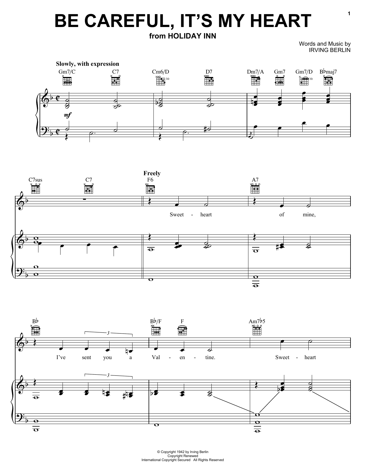 Irving Berlin Be Careful, It's My Heart sheet music notes and chords arranged for Ukulele