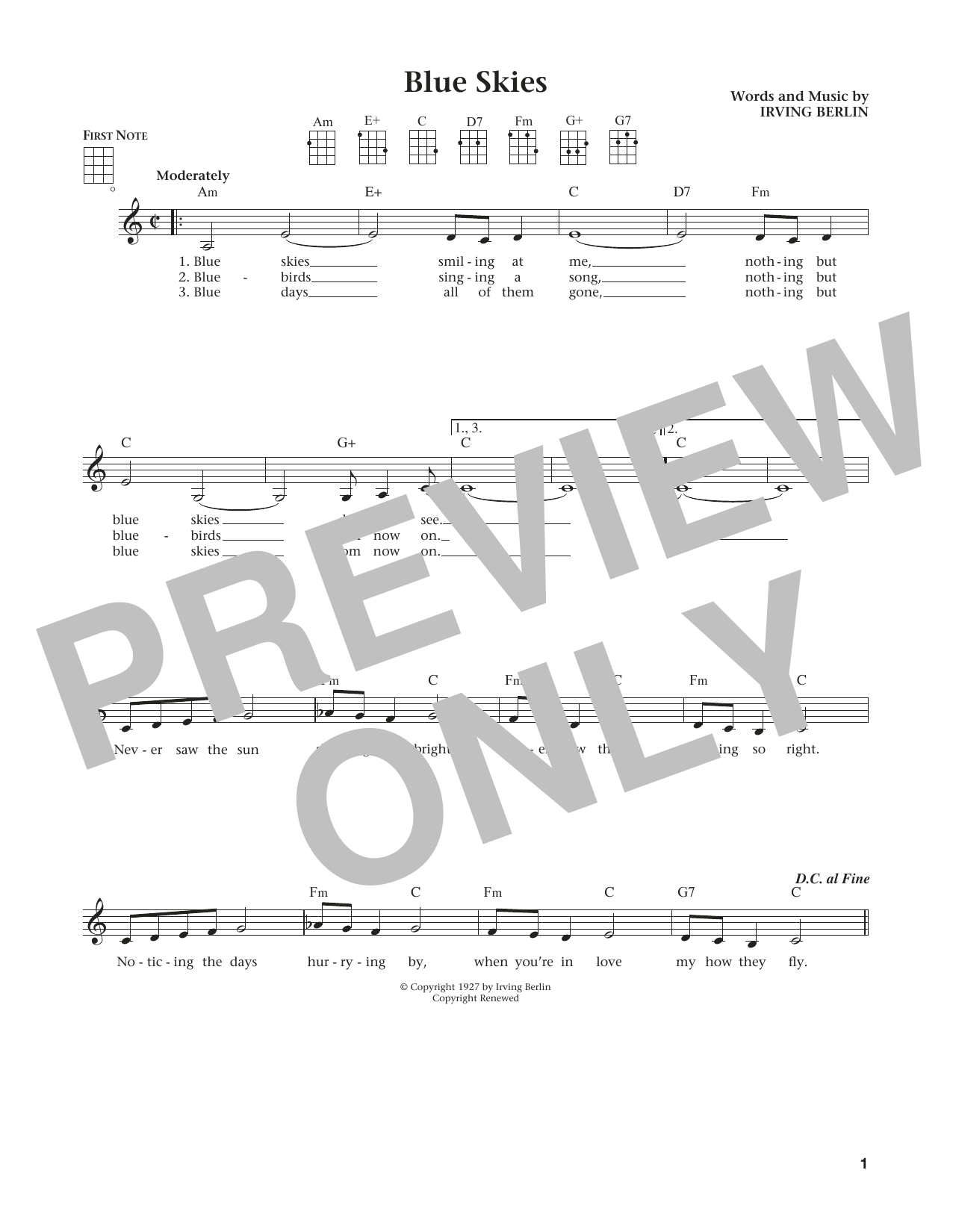 Irving Berlin Blue Skies (from The Daily Ukulele) (arr. Liz and Jim Beloff) sheet music notes and chords arranged for Ukulele