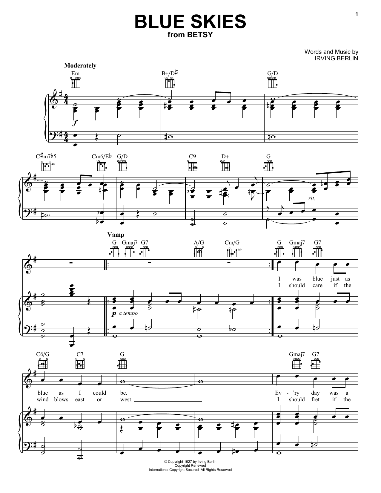 Irving Berlin Blue Skies sheet music notes and chords arranged for Trumpet Solo