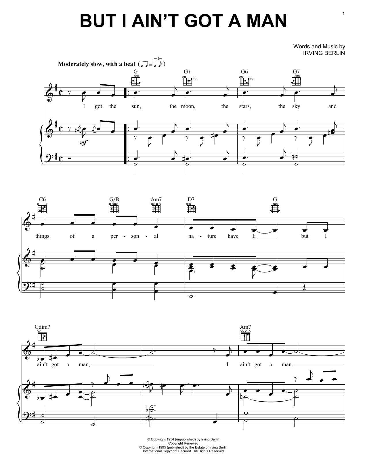 Irving Berlin But I Ain't Got A Man sheet music notes and chords arranged for Piano, Vocal & Guitar Chords (Right-Hand Melody)