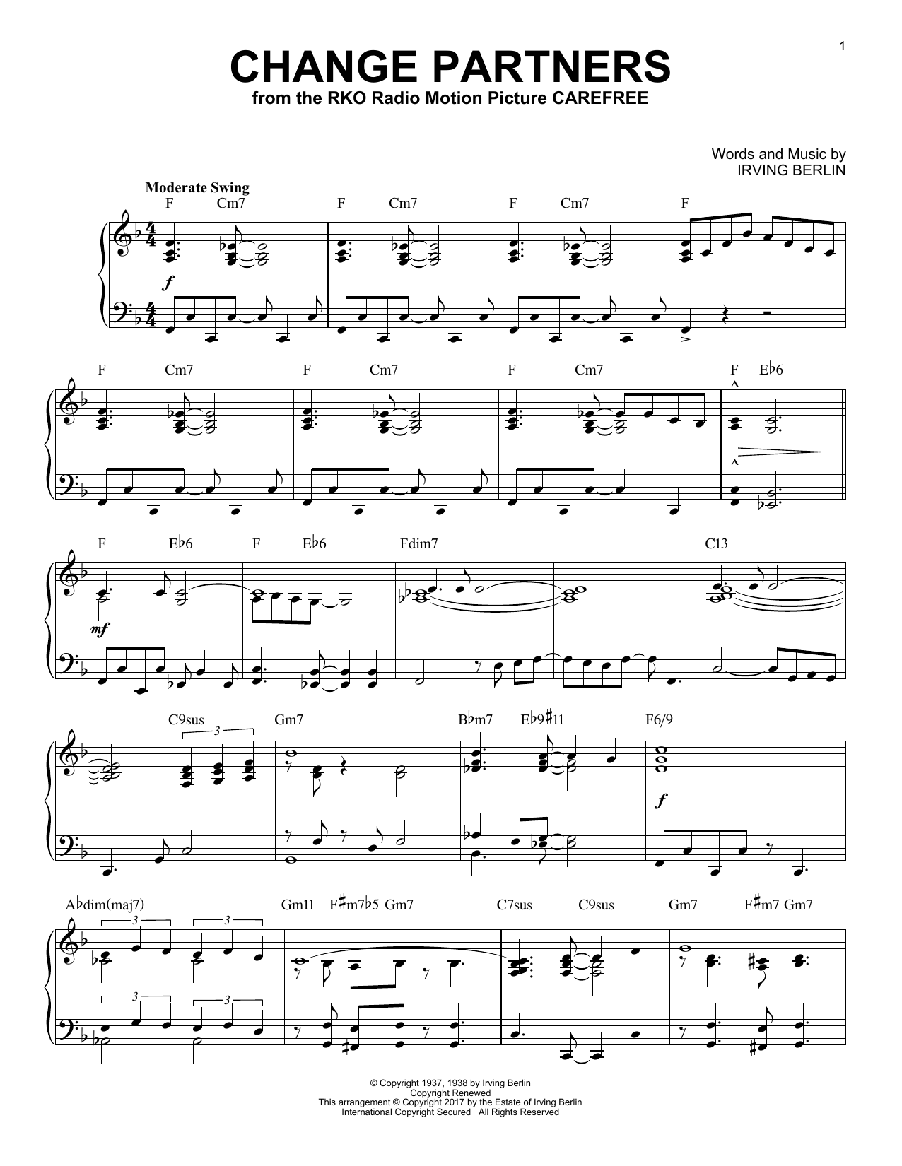 Irving Berlin Change Partners [Jazz version] sheet music notes and chords arranged for Piano Solo