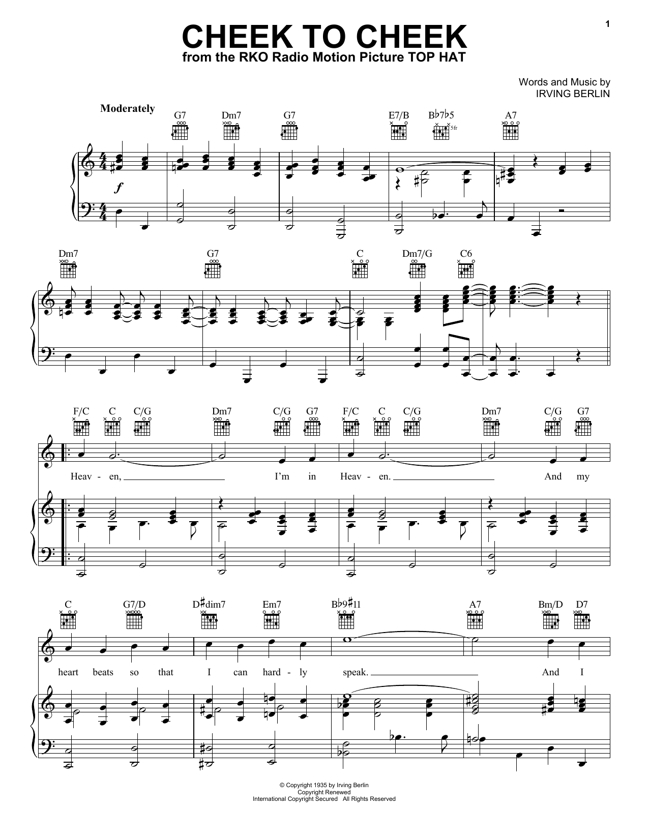 Irving Berlin Cheek To Cheek sheet music notes and chords arranged for Viola Solo