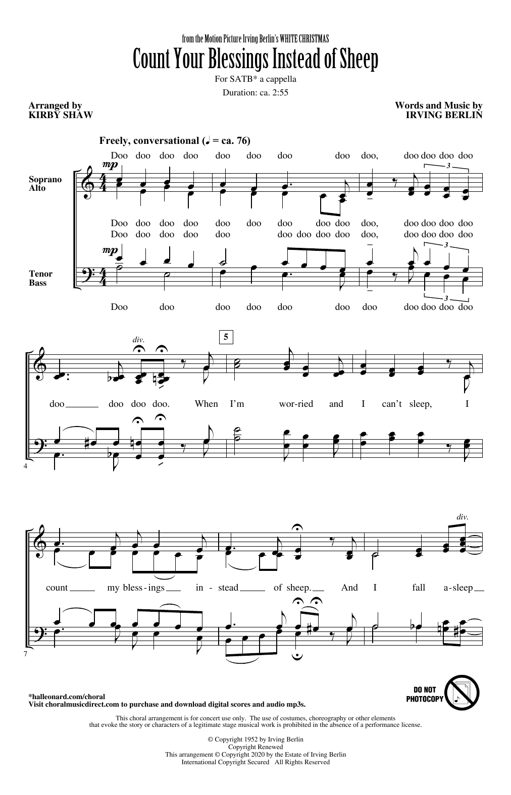 Irving Berlin Count Your Blessings Instead Of Sheep (from White Christmas) (arr. Kirby Shaw) sheet music notes and chords arranged for SATB Choir