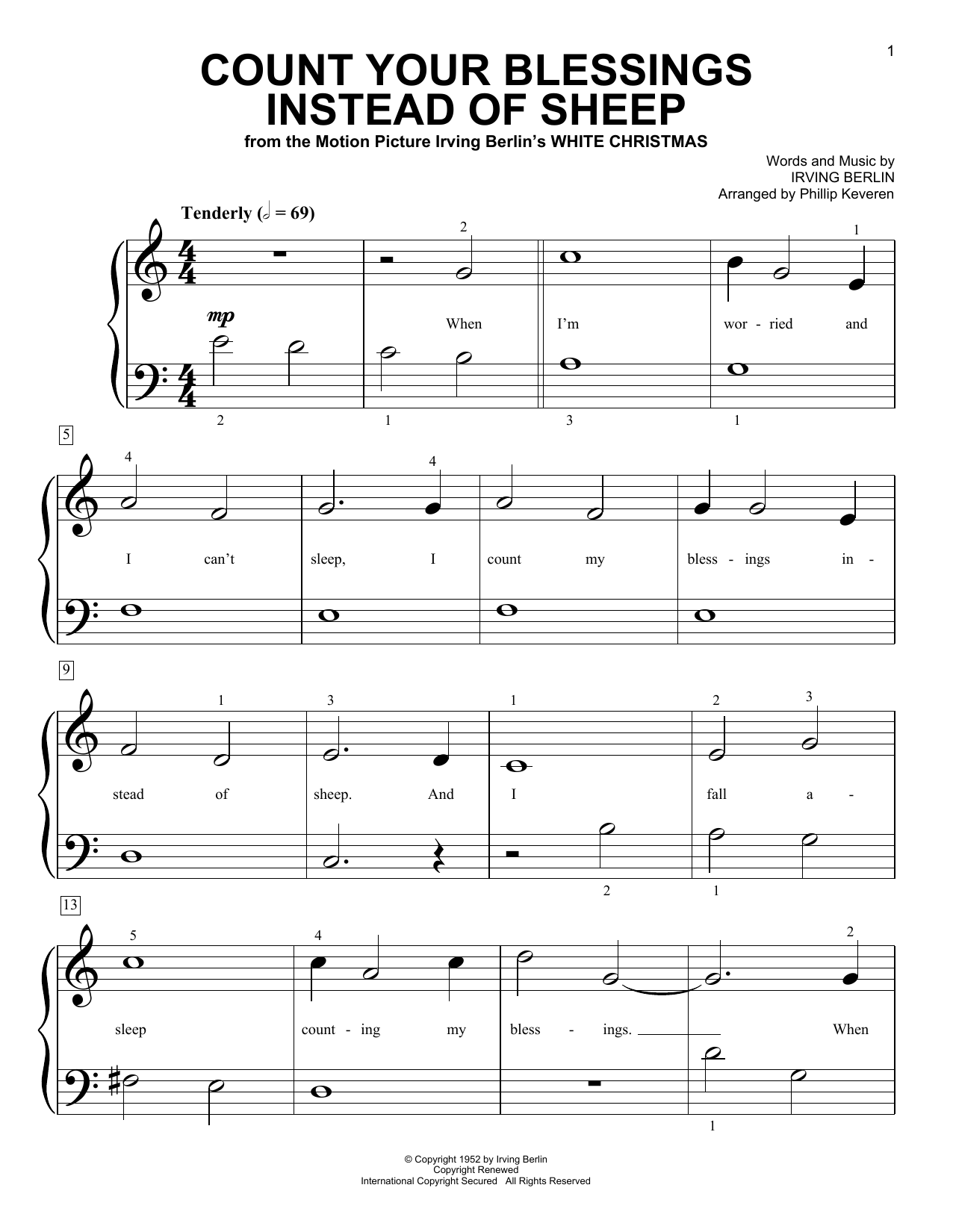 Irving Berlin Count Your Blessings Instead Of Sheep (from White Christmas) (arr. Phillip Keveren) sheet music notes and chords arranged for Big Note Piano