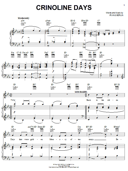 Irving Berlin Crinoline Days sheet music notes and chords arranged for Piano, Vocal & Guitar Chords (Right-Hand Melody)
