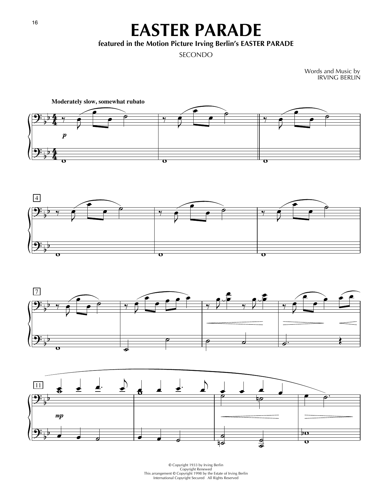Irving Berlin Easter Parade (from As Thousands Cheer) sheet music notes and chords arranged for Piano Duet