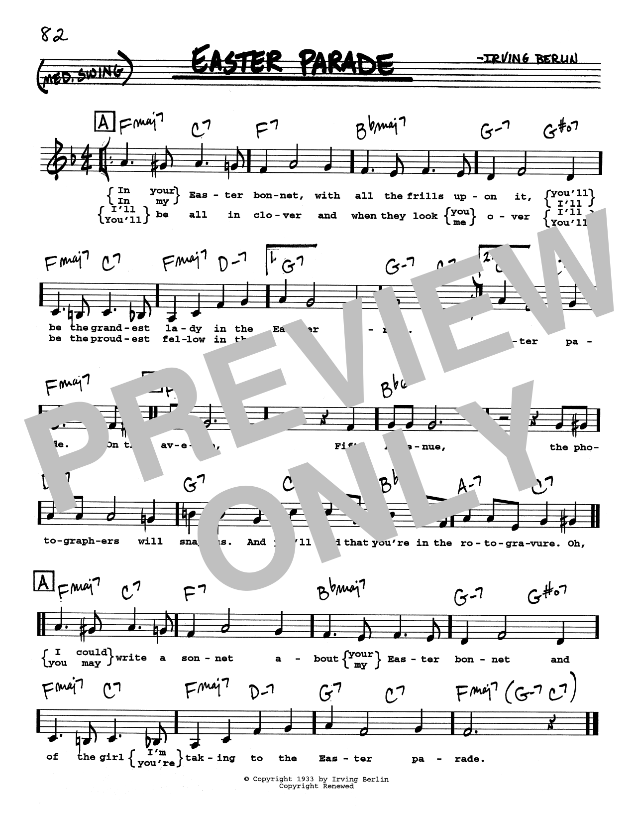 Irving Berlin Easter Parade (Low Voice) sheet music notes and chords arranged for Real Book – Melody, Lyrics & Chords
