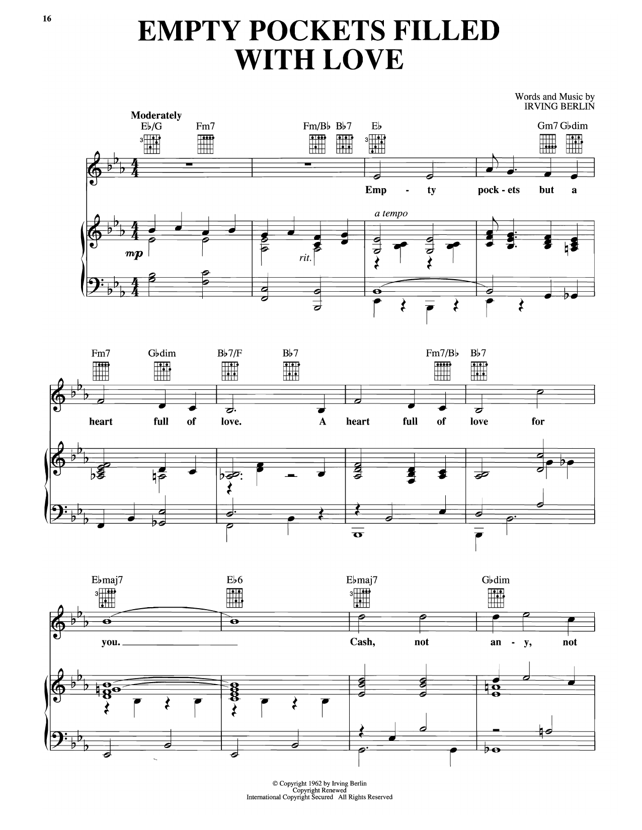 Irving Berlin Empty Pockets Filled With Love (from Mr. President) sheet music notes and chords arranged for Piano, Vocal & Guitar Chords (Right-Hand Melody)