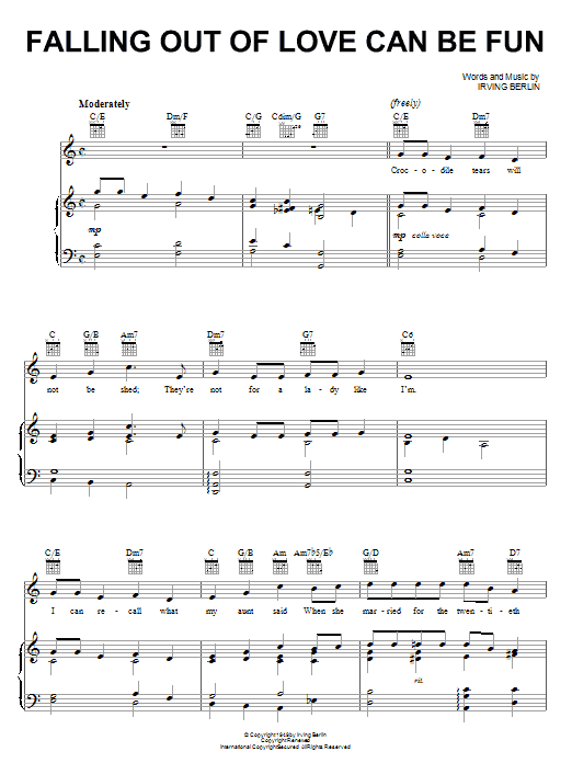 Irving Berlin Falling Out Of Love Can Be Fun sheet music notes and chords arranged for Piano, Vocal & Guitar Chords (Right-Hand Melody)