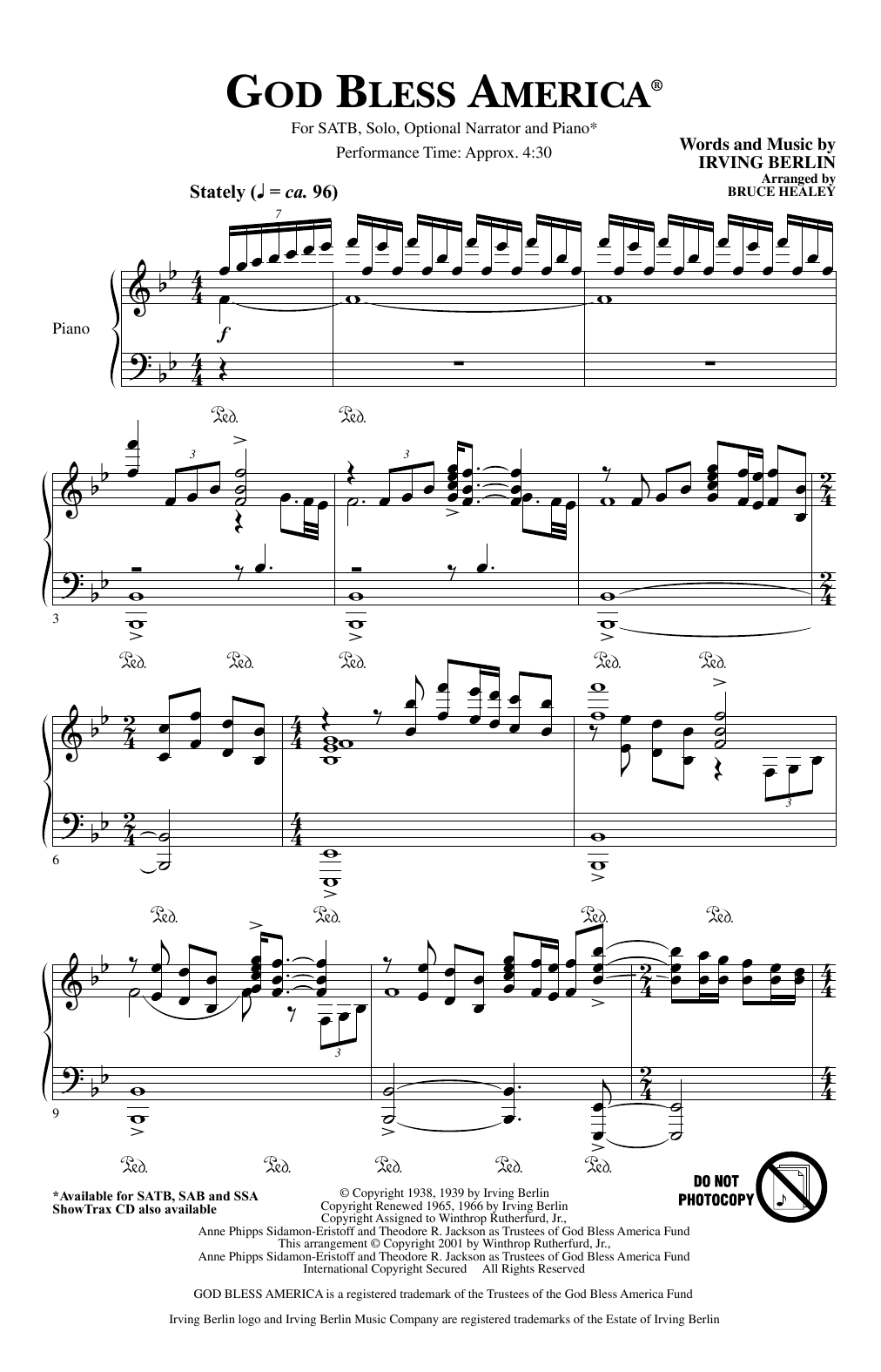 Irving Berlin God Bless America (arr. Bruce Healey) sheet music notes and chords arranged for SSA Choir